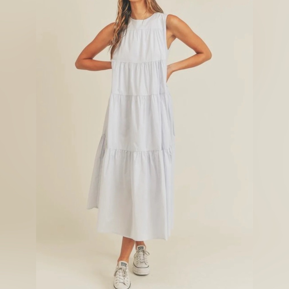 AMARI TIERED SLEEVELESS MIDI DRESS